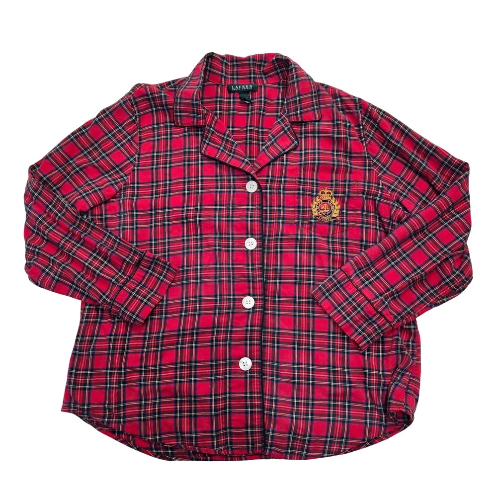 Lauren Ralph Lauren Red Tartan Plaid Crest Pajama Top Only XL Cotton Sleep Shirt